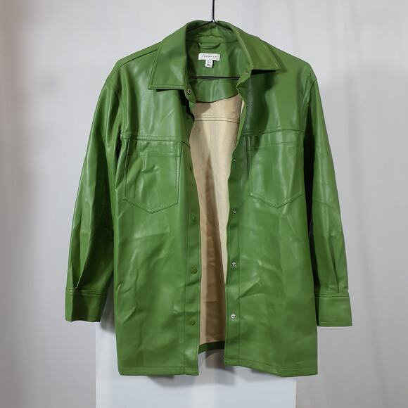 Topshop Maddie Faux Leather Button-Up Shirt Size 4 US - Picture 2 of 4